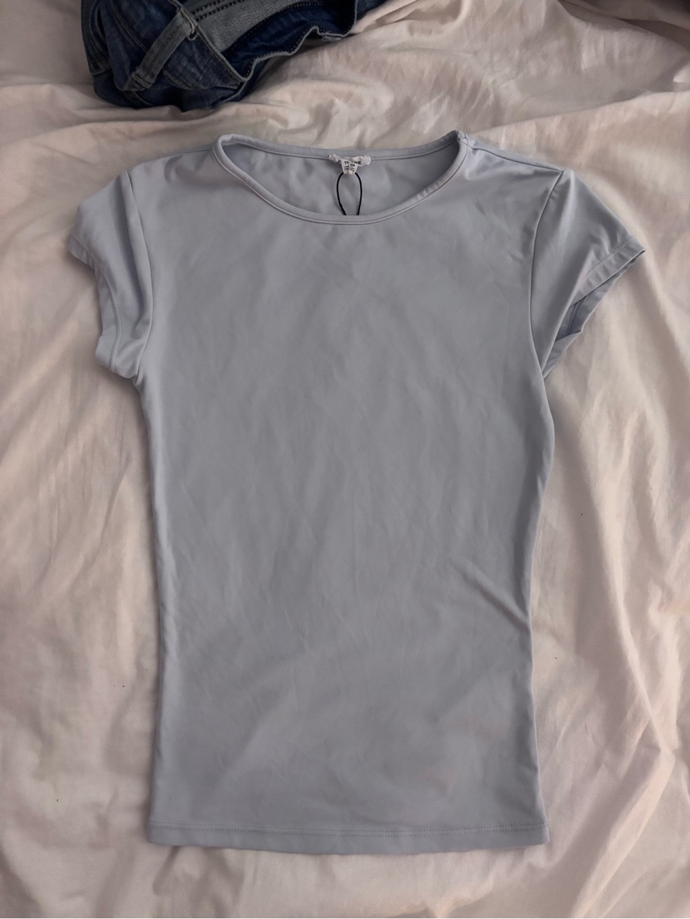 Garage sleek scoop Light Blue baby tee Crewneck